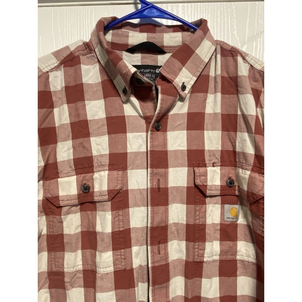 Carhartt Shirt Mens Large Red Plaid Original Fit Workwear Button Short‎ Sleeve